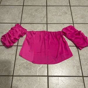 Forever 21 Hot Pink Off Shoulder Bubble Sleeve Top Blouse